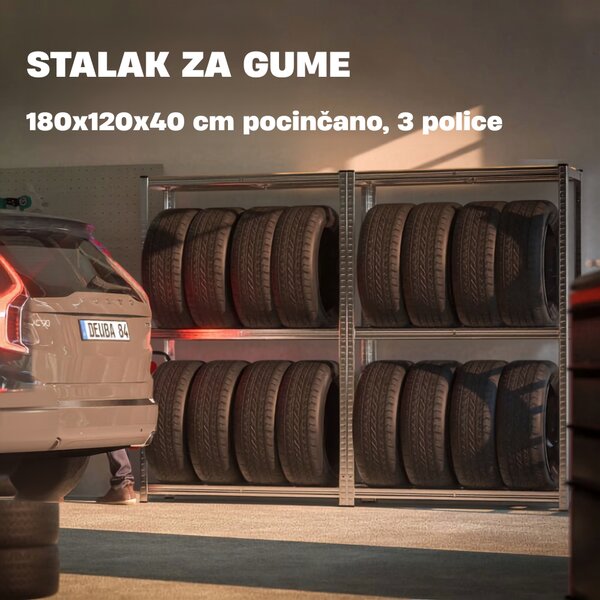 Regal za gume TYRE, 120x40x180 cm, max. 795 kg, srebrna/svijetlosmeđi Jurhan