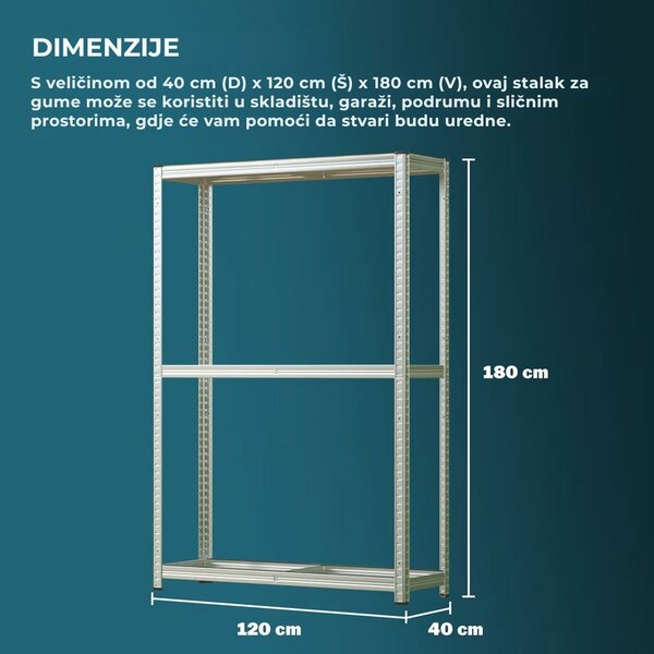 Regal za gume TYRE, 120x40x180 cm, max. 795 kg, srebrna/svijetlosmeđi Jurhan