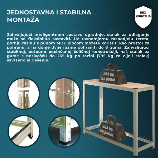 Regal za gume TYRE, 120x40x180 cm, max. 795 kg, srebrna/svijetlosmeđi Jurhan