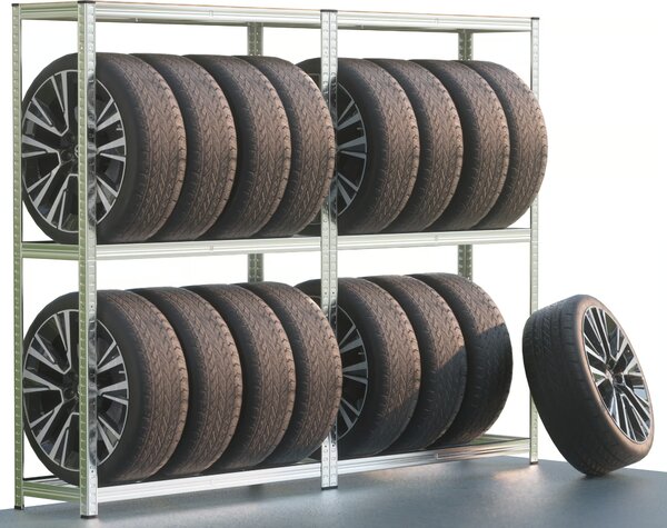 Regal za gume TYRE, 120x40x180 cm, max. 795 kg, srebrna/svijetlosmeđi Jurhan