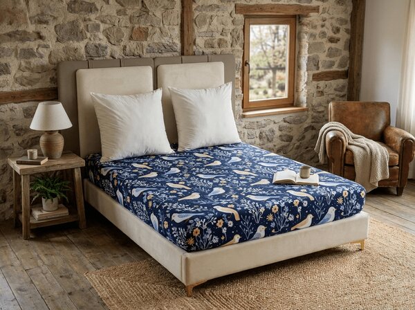 Plahta od mikrovlakana DENIM BIRDS plava 90x200 cm