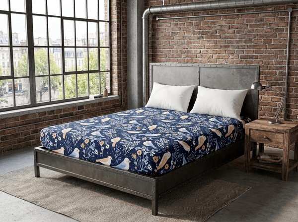 Plahta od mikrovlakana DENIM BIRDS plava 90x200 cm