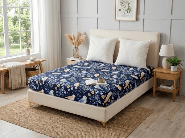 Plahta od mikrovlakana DENIM BIRDS plava 90x200 cm
