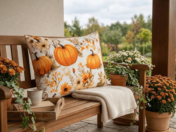 Jastučnica od mikrovlakana FLOWERS AND PUMPKINS 50x70 cm, narančasta