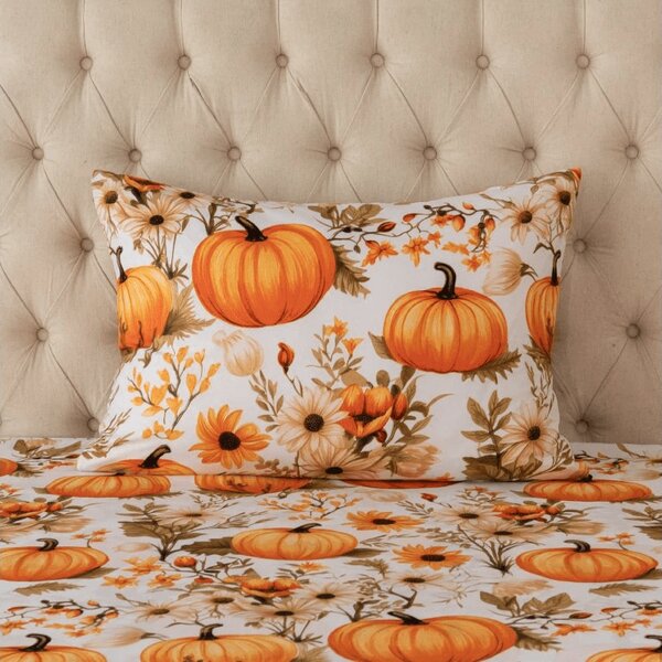 Jastučnica od mikrovlakana FLOWERS AND PUMPKINS 50x70 cm, narančasta