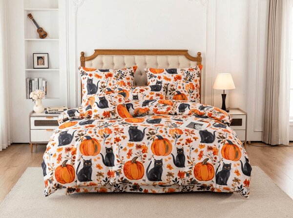 Posteljina od mikrovlakana CATS AND PUMPKINS šarena Dimenzije posteljine: 70 x 90 cm | 140 x 200 cm