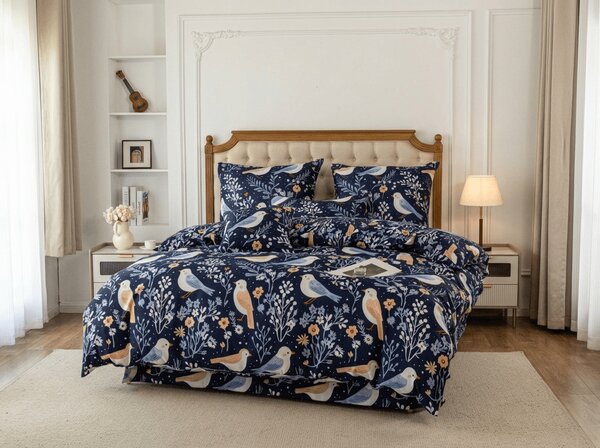 Posteljina od mikrovlakana DENIM BIRDS plava Dimenzije posteljine: 70 x 90 cm | 140 x 200 cm
