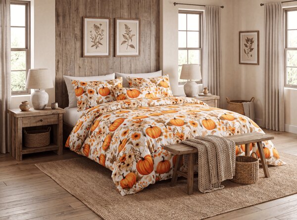 Posteljina od mikrovlakana FLOWERS AND PUMPKINS narančasta Dimenzije posteljine: 70 x 90 cm | 140 x 200 cm