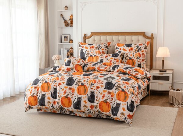 Posteljina od mikrovlakana CATS AND PUMPKINS šarena Dimenzije posteljine: 70 x 90 cm | 140 x 200 cm