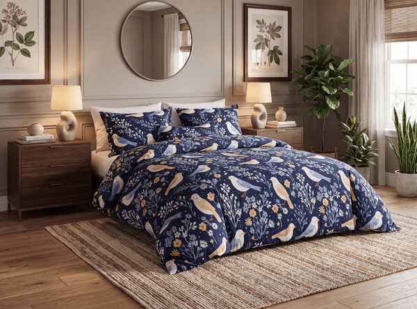 Posteljina od mikrovlakana DENIM BIRDS plava Dimenzije posteljine: 70 x 90 cm | 140 x 200 cm