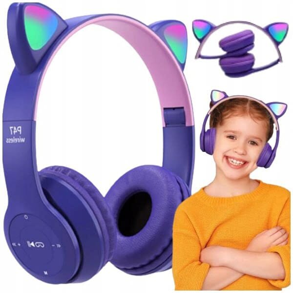 Ljubičasta LED bežična bluetooth slušalica s mačjim ušima + mikrofon