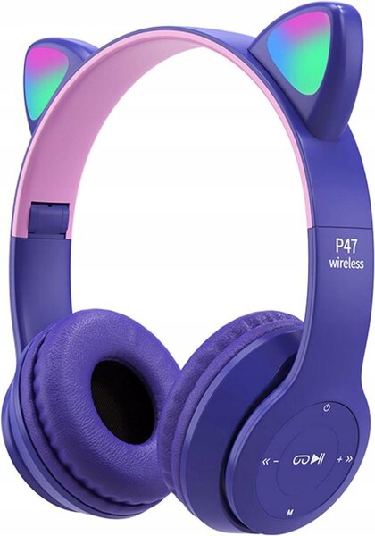 Ljubičasta LED bežična bluetooth slušalica s mačjim ušima + mikrofon