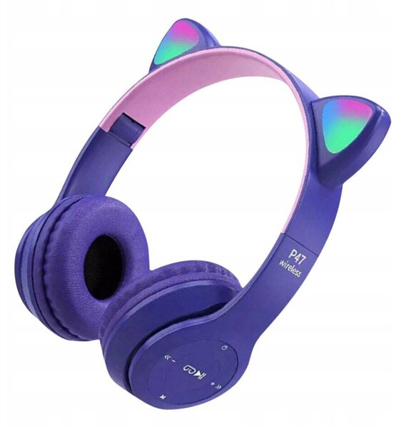Ljubičasta LED bežična bluetooth slušalica s mačjim ušima + mikrofon