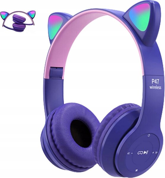 Ljubičasta LED bežična bluetooth slušalica s mačjim ušima + mikrofon