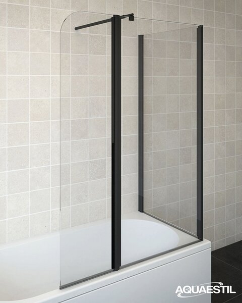 Aquaestil tuš stranica za kadu Beta III, preklop + fiks, 90 cm, crna/prozirno