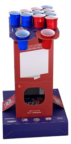 BeerCup Bounce, speedpong stupac, kompaktni karton, 6 plavih i crvenih čaša, uključujući 2 loptice
