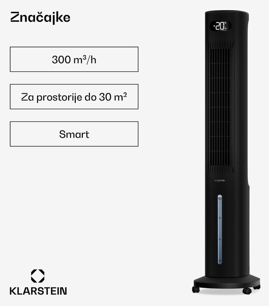 Klarstein Polar inteligentni rashlađivač zraka s vodenim hlađenjem | 300 m³/h | 5 L | 30 m² | 3 načina rada | 75 W
