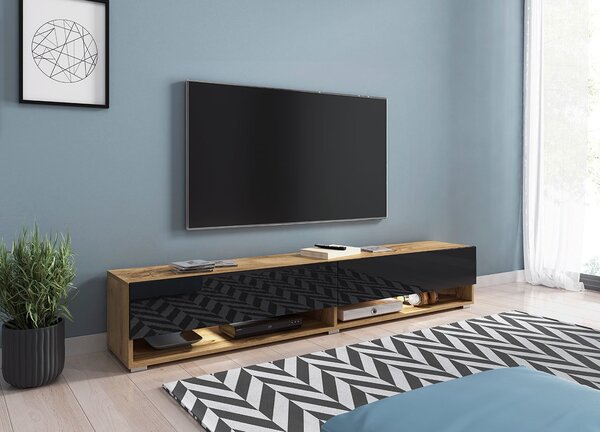 TV stolić/ormarić Aldesia 180 (wotan + crni sjaj) (led rasvjeta rgb šareno)