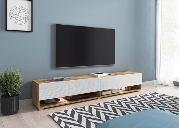TV stolić/ormarić Aldesia 180 (wotan + bijeli sjaj) (led rasvjeta rgb šareno)