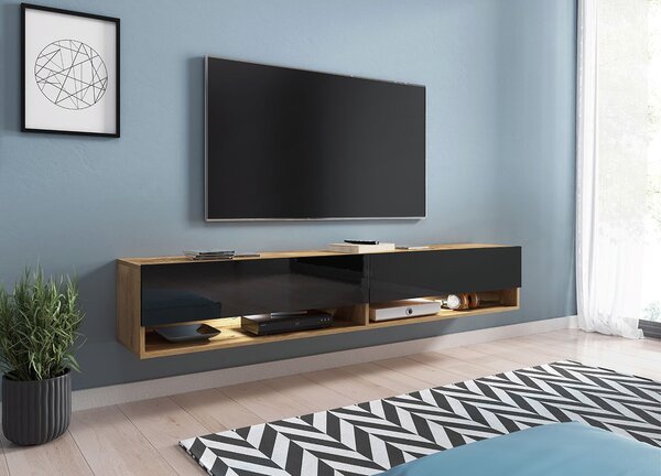 TV stolić/ormarić Aldesia 180 (wotan + crni sjaj) (led rasvjeta rgb šareno)