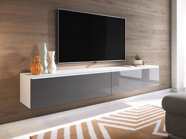 TV stolić/ormarić Dilune 180 (bijela + sivi sjaj) (bijela led rasvjeta)