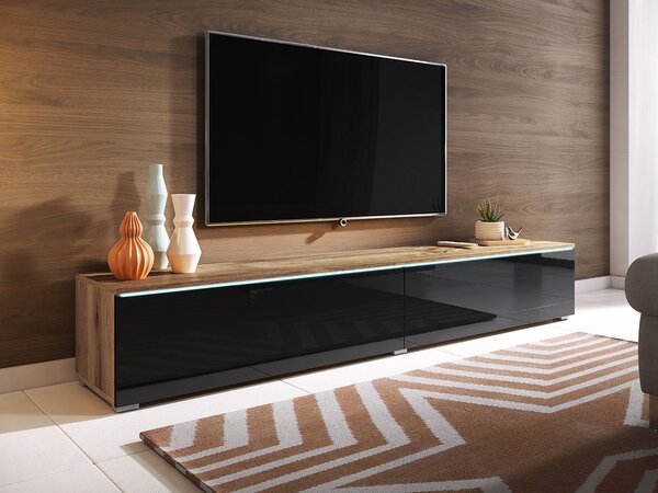 TV stolić/ormarić Dilune 180 (wotan + crni sjaj) (bijela led rasvjeta)