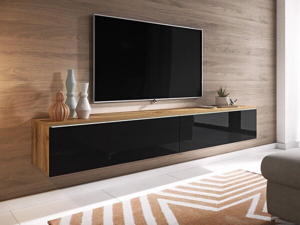 TV stolić/ormarić Dilune 180 (wotan + crni sjaj) (bijela led rasvjeta)