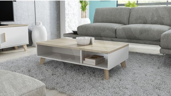 Stolić za kavu Solara 110 (briljantno bijela mat + hrast sonoma)