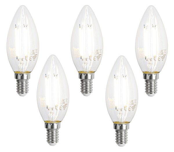 Set od 5 pametnih E14 LED žarulja C35 prozirne 4,2W 470 lm 2700-6500K