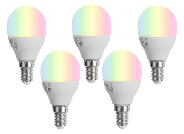 Set od 5 pametnih E14 LED žarulja G45 Opal RGBW 4,9W 470 lm 2700-6500K