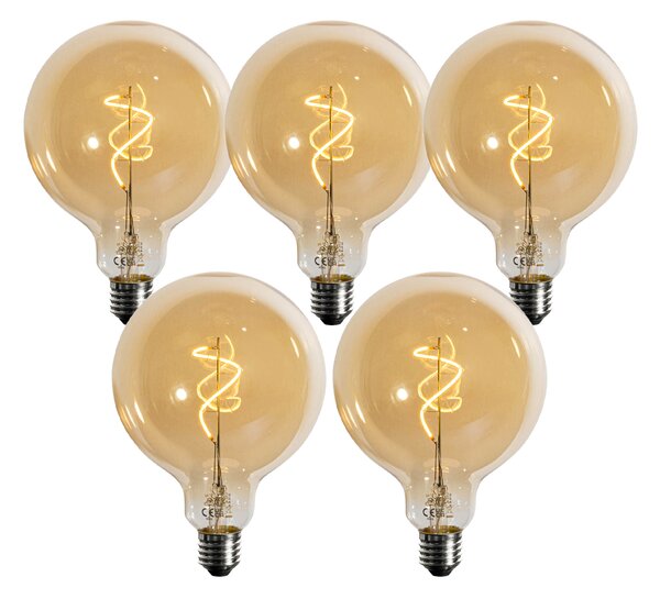 Set od 5 E27 prigušivih LED žarulja spiralnog filamenta zlatne G125 4W 270 lm 2200K