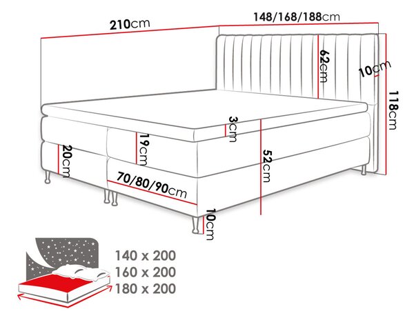 Bračni krevet Boxspring 140 cm Rondel (fresh 01)