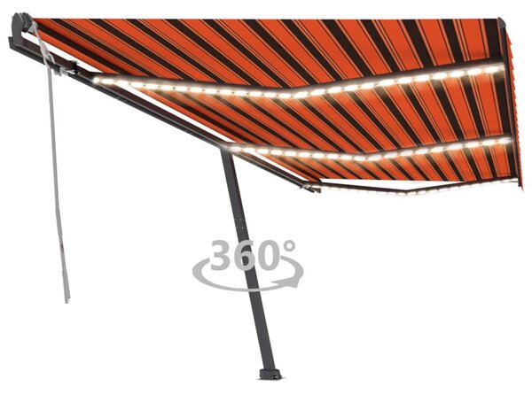 VidaXL Tenda na ručno uvlačenje LED 600 x 300 cm narančasto-smeđa