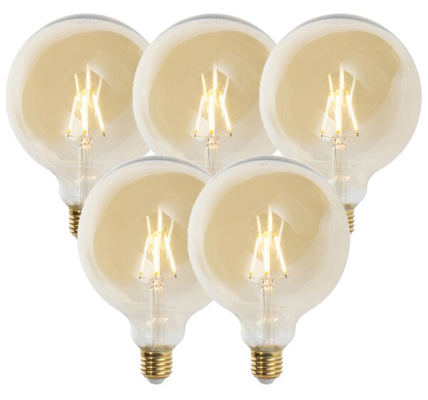 Set od 5 E27 prigušivih LED žarulja G125 zlatna 5W 450lm 2200K