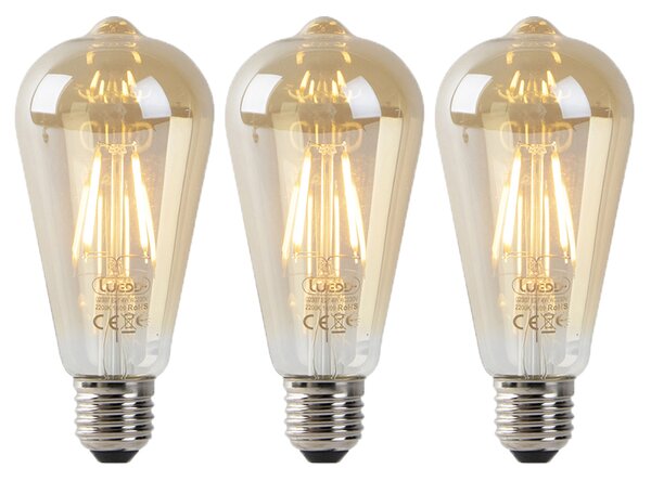 Set od 3 LED žarulja E27 ST64 zlatne s senzorom sumraka 4W 400lm 2200K