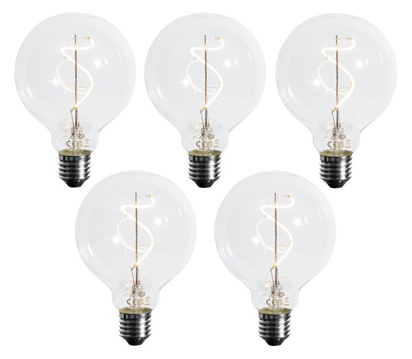 Set od 5 E27 Prigušiva LED spiralna žarulja s filamentom G95 4W 270lm 2700K