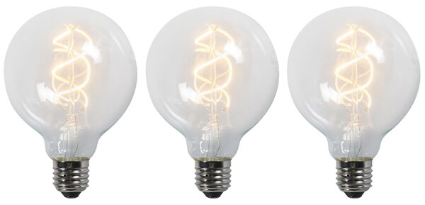 Set od 3 LED žarulja s uvijenom žarnom niti E27 G95 prozirne 5W 400lm 2200K