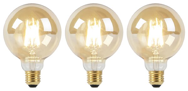 Set od 3 LED žarulja E27 Dim to Warm G95 zlatne 8W 806lm 2000-2700K