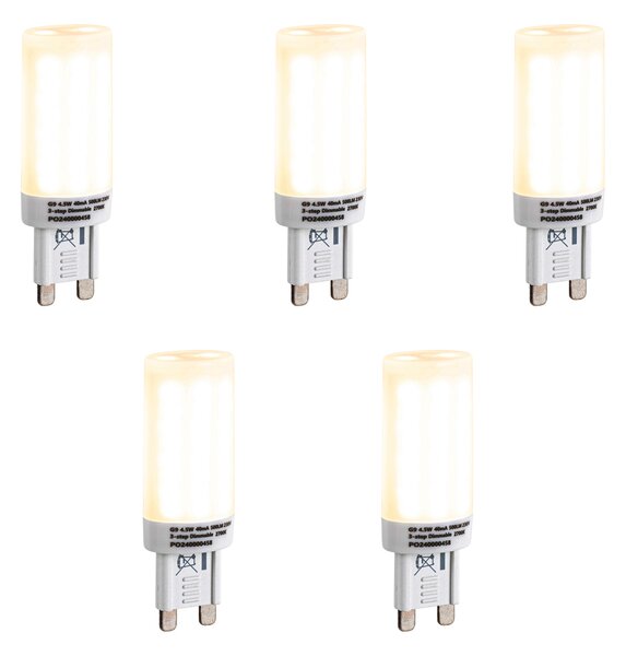 Set od 5 prigušivih LED žarulja G9 s 3 stupnja prigušenja, opal, 4,5 W, 500 lm, 2700 K