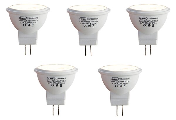 Set od 5 LED žarulja G4 MR11 2.7W 210lm 3000K 12V