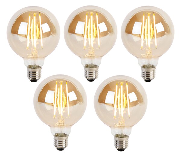 Set od 5 E27 3-stupanjskih prigušivih LED žarulja G95 zlatno staklo 5W 380lm 2200K
