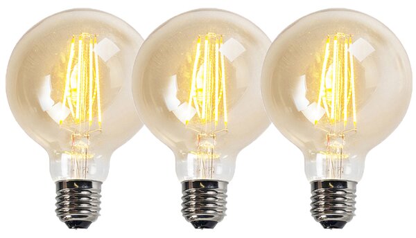 Set od 3 E27 prigušivih LED žarulja G95 zlatne 5W 450lm 2200K