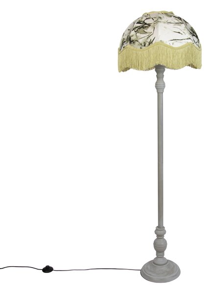 Podna svjetiljka crna s cvjetnim sjenilom i bijelom unutrašnjosti 45 cm - Classico