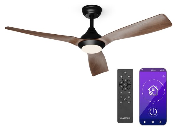 Klarstein Fiji Flow 2 u 1 Smart, stropni ventilator, Ø 132 cm, prigušivo LED svjetlo, daljinski upravljač, upravljanje putem aplikacije, 2 smjera strujanja zraka