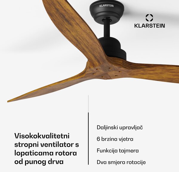 Klarstein Santa Elena 52", Ø 132 cm stropni ventilator, 9.060 m³/h, lopatice od pravog drveta, 6 brzina, daljinski upravljač