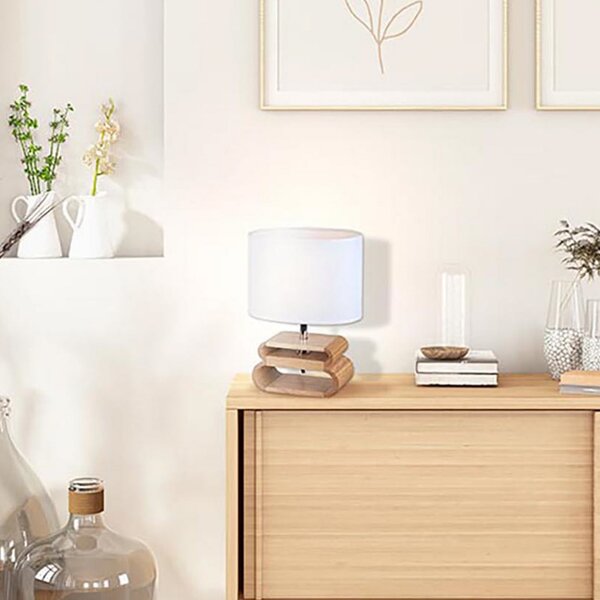 COREP Stolna lampa Oslo, bijela/svijetlo drvo, visina 30 cm, lan/drvo, Bijela, Dnevni boravak/blagovaonica, Tkanina / tekstil