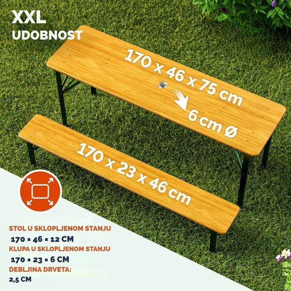 Pivski set KLASIK, 170 cm, prirodna smeđa Casaria