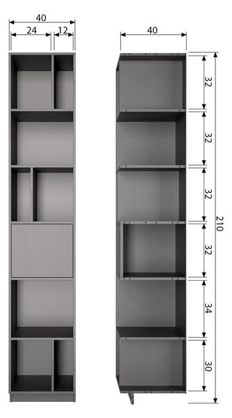 Crna modularna biblioteka od masivnog bora 40x210 cm Finca – WOOOD