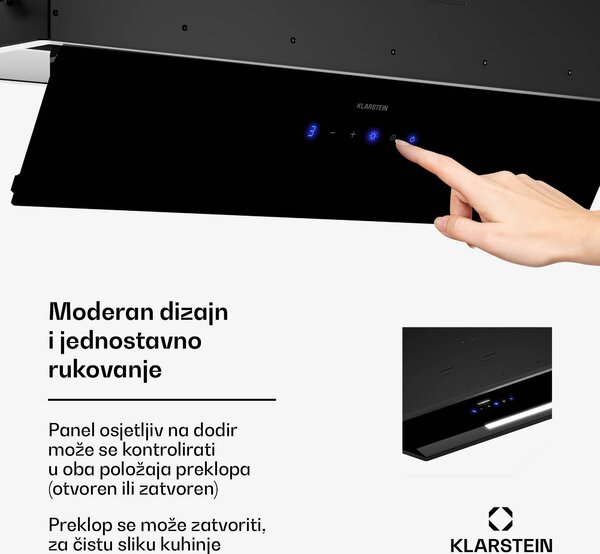 Klarstein Napa za ventilaciju, upravljanje dodirom, ekstrakcija/recirkulacija, EEK A+, 3 razine, LED, tihi
