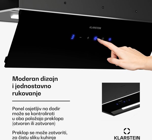 Klarstein Napa za ventilaciju, upravljanje dodirom, ekstrakcija/recirkulacija, EEK A+, 3 razine, LED, tihi